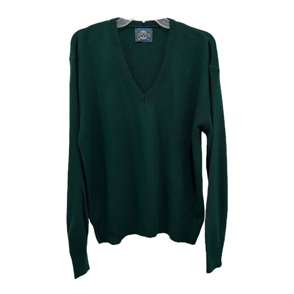 Vintage 90s Jantzen Sweater‎ Mens Large Green Fine Knit Y2K Vneck Pullover USA